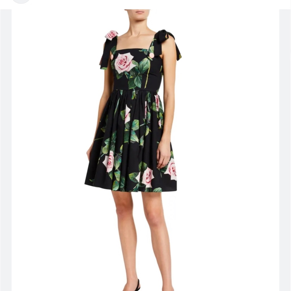 Dolce & Gabbana black & pink rose floral cotton dress, size 0.  Excellent!